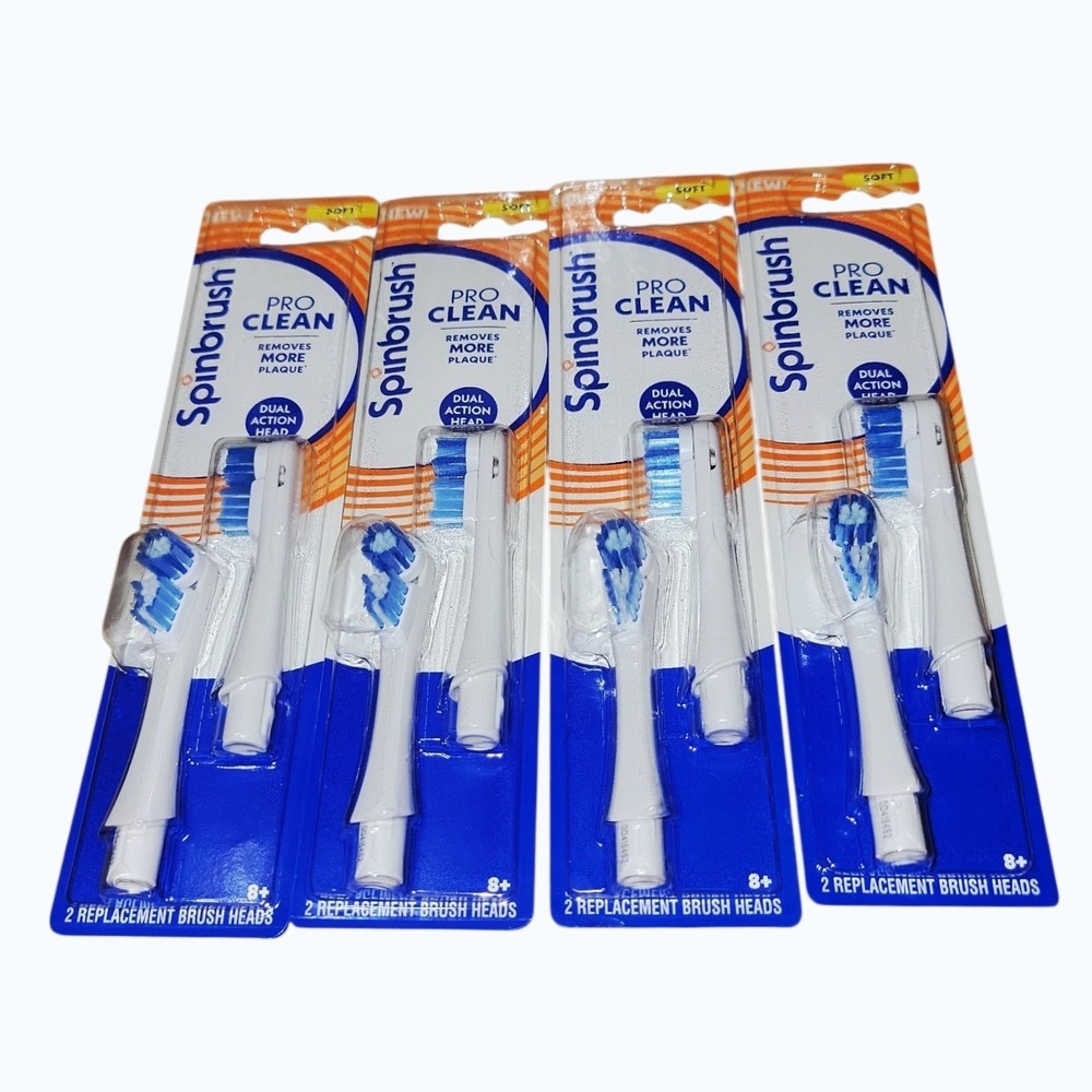 Spinbrush Pro Clean Replacement Brush Heads Soft Dual Action 2-Pack Lot of 4 NEW